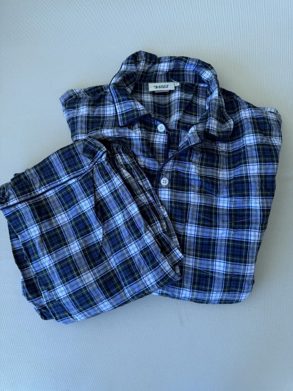 Sleepy Jones Pajama Set Large Blue Plaid Shirt & Pant